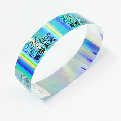 Φαρμακείο χονδρικής πώλησης Laser Glitter Flash Wrist Strap Προσαρμοσμένο στυλ Barcode Logo Χάρτινο βραχιόλι για εκδηλώσεις